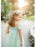 Cap Sleeves Light Green Lace Tulle Spring Flower Girl Dress
